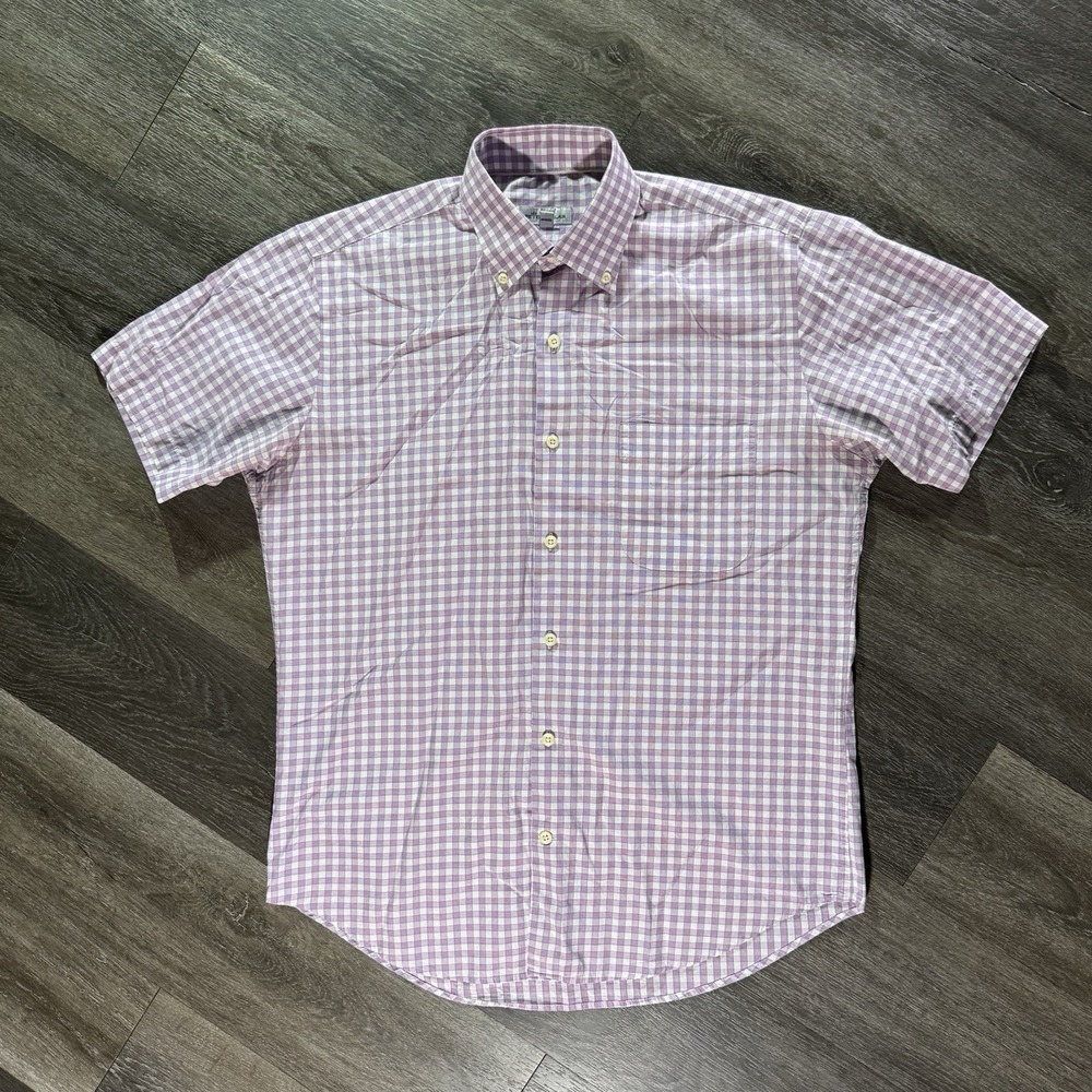 Peter Millar Short Sleeve Shirt Mens Medium Pink Blue Plaid‎ Excellent